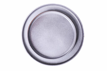 Two gray ceramic round plates