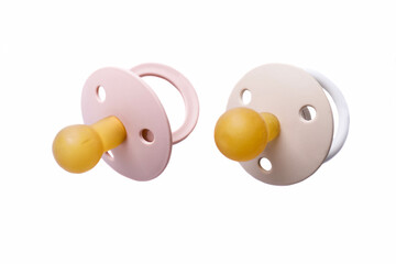 Two baby pacifiers with rubber
