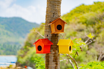 Houses for birds. Dam Bay on an island near Nha Trang in Vietnam. Tourist destination. 