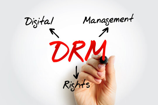 DRM Digital Rights Management - set of access control technologies for restricting the use of proprietary hardware and copyrighted works, acronym text concept background