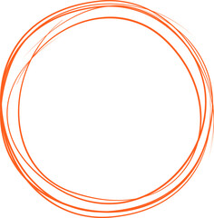 Orange circle line hand drawn. Highlight hand drawing circle isolated on background. Round handwritten circle. For marking text, note, mark icon, number, marker pen, pencil and text check, vector