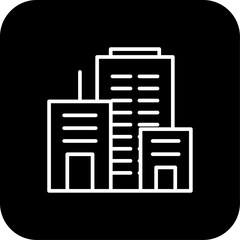 Office Business icon with black filled line style. office, home, management, strategy, connection, bank, organization. Vector illustration