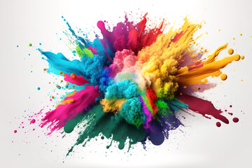 Colorful rainbow paint splash, color powder explosion, AI generated image.