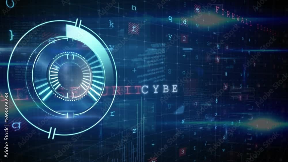 Poster animation of loading circles over texts, letters, symbol, numbers against abstract background