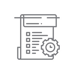 Fototapeta premium Time Management Team work icon with black outline style. clock, watch, deadline, work, schedule, speed, gear. Vector illustration