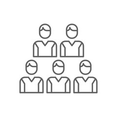 Team work icon with black outline style. together, office, people, work, corporate, cooperation, partnership. Vector illustration