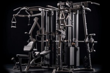 Fitness equipment on a dark background with copy space