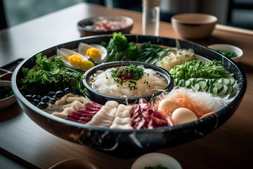 food on the table sushi rice with vegetables and meat thai 