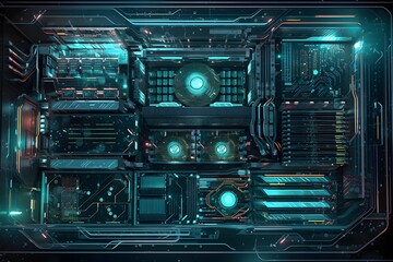 Abstract Modern Technology UI UX with motherboard and circuit board, Ai generative