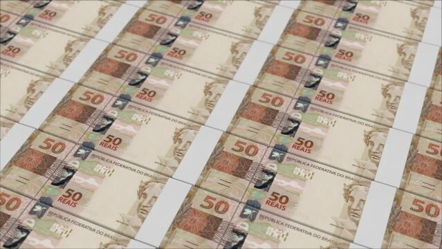 50 BRAZILIAN REAL banknotes printing by a money press