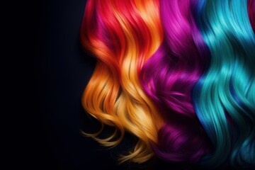Fototapeta na wymiar Beautiful long hair with rainbow color effect, copy space, blank area. Generative AI