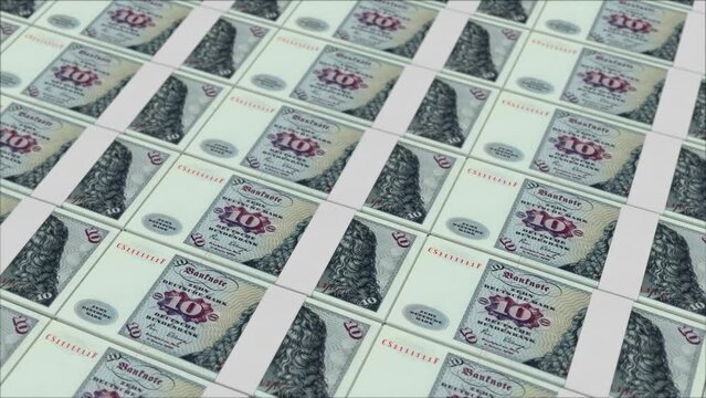 10 DEUTSCHE MARK GERMANY banknotes printing by a money press