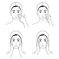 A collection of touches to the face. Female skin care. Vector illustration