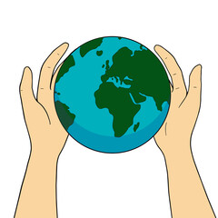 Planet Earth in the hands of man. Vector illustration isolated on white background