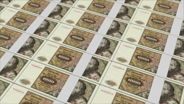 1000 DEUTSCHE MARK GERMANY banknotes printing by a money press