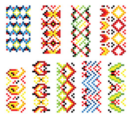 Ukrainian traditional embroidery. Set of patterns for cross stitching decoration. Cross-stitch traditional folk. Vector illustration of ethnic seamless ornamental geometric design