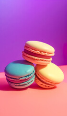 Obraz premium Delicious, sweet tasty dessert. Pastel colorful macaroons, treat and dessert. Small cookies that bring happiness. Illustration, Generative AI.