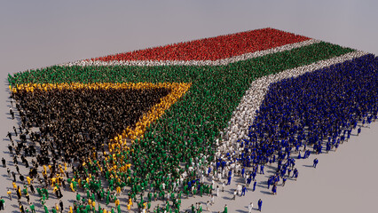 South African Flag formed from a Crowd of People. Banner of South Africa on White.