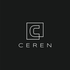 Square C Letter Initial Lettermark Continuous Line White Outline on Black Logo Vector Icon Illustration