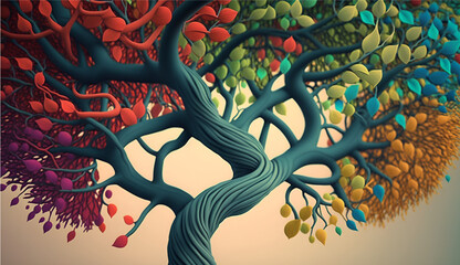 Colorful background on a Colorful tree with leaves on hanging branches 