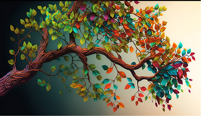 Colorful background on a Colorful tree with leaves on hanging branches 