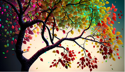 Colorful background on a Colorful tree with leaves on hanging branches 