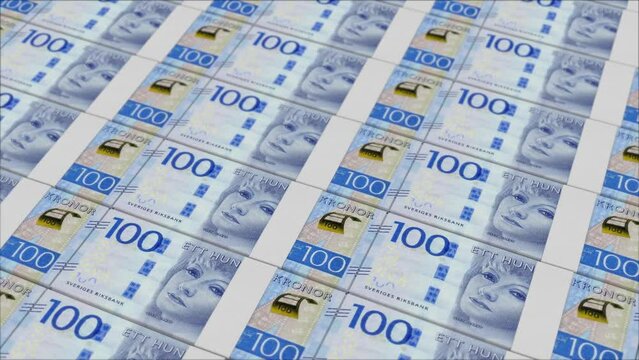 100 SWEDISH KRONA banknotes printing by a money press