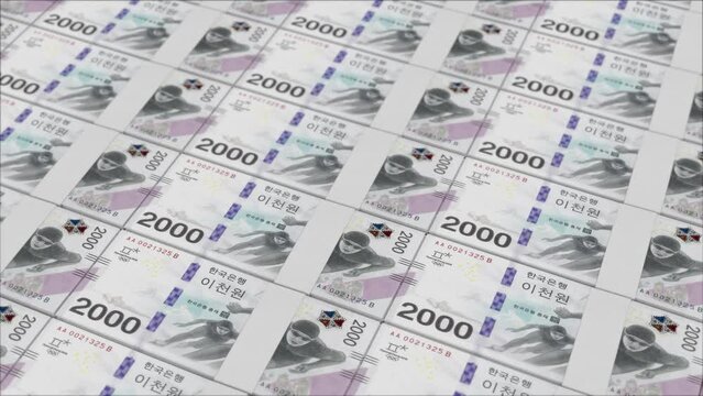 2000 SOUTH KOREAN WON banknotes printing by a money press