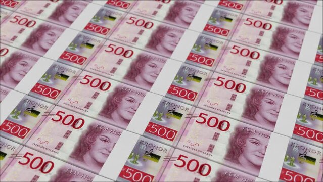 500 SWEDISH KRONA banknotes printing by a money press
