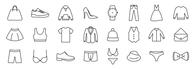 Clothes and shoes icons. Clothing collection. 