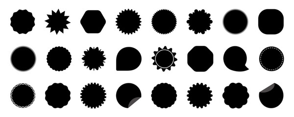 Sticker icon set. Black labels collection. Price and sale tag isolated on white background