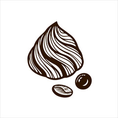 Hand drawn vector meringue illustration. French airy sweet dessert vintage style. Curly template for design, packaging, menu, label, banner, ad