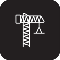 Crane Construction icon with black filled line style. construction, equipment, engineering, industry, industrial, building, machine. Vector illustration