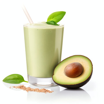 ultra creamy avocado smoothie isolated on white background - generative ai