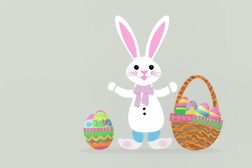 Illustration of Easter bunny with easter eggs. Generative AI