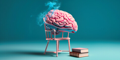 a little brain sitting on a chair with a book,