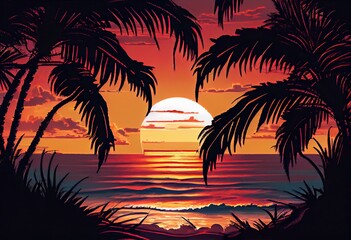 Fototapeta na wymiar Sunny summer beach with palms
