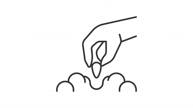 Animated sowing line icon. Putting seed into ground animation. Agriculture and gardening. Seamless loop HD video with alpha channel on transparent background. Outline motion graphic animation