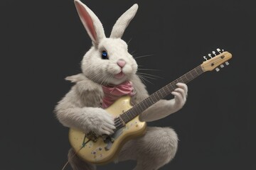 Fototapeta na wymiar Rockin easter bunny with guitar. Generative AI