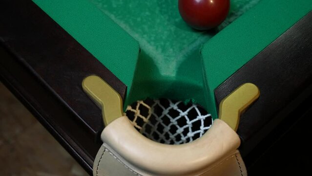 Pool Hall Billiards Game Night Life. Red ball hits 13. Ball in the holl. Sucess concept. Winning game