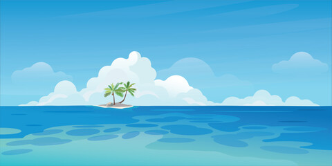 Obraz na płótnie Canvas Small tropical island with palm trees in the ocean flat design. Travel concept vector illustration background.