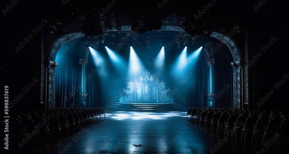 Poster an empty stage with colored lighting setting