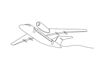 Continuous line drawing of airplane. Aircraft vector. Minimalist black linear sketch isolated on white background.
