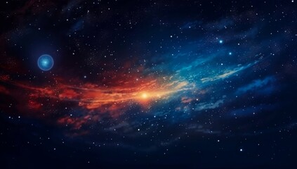 Naklejka premium Illustration showcasing the vastness of space with a galaxy, stars, and interstellar dust