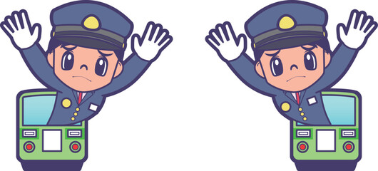 列車から困った顔で顔を出す車掌