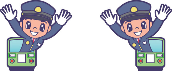 列車から笑顔で顔を出す車掌