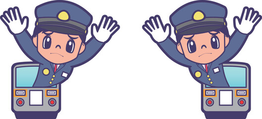 列車から困った顔で顔を出す車掌