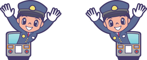 列車から笑顔で顔を出す車掌