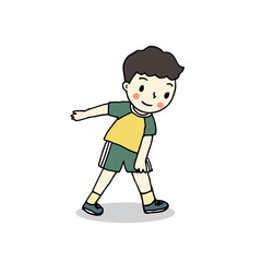 Fit boy doing sport exercises, cartoon drawing style illustration vector