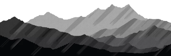 Rollo Vector halftone dots background, fading dot effect. Imitation of a mountain landscape, banner, shades of gray. © Valerii
